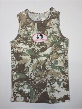 HELLO KITTY CAMOUFLAGE EMBROIDERED TANK TOP WOMENS XXS NWT